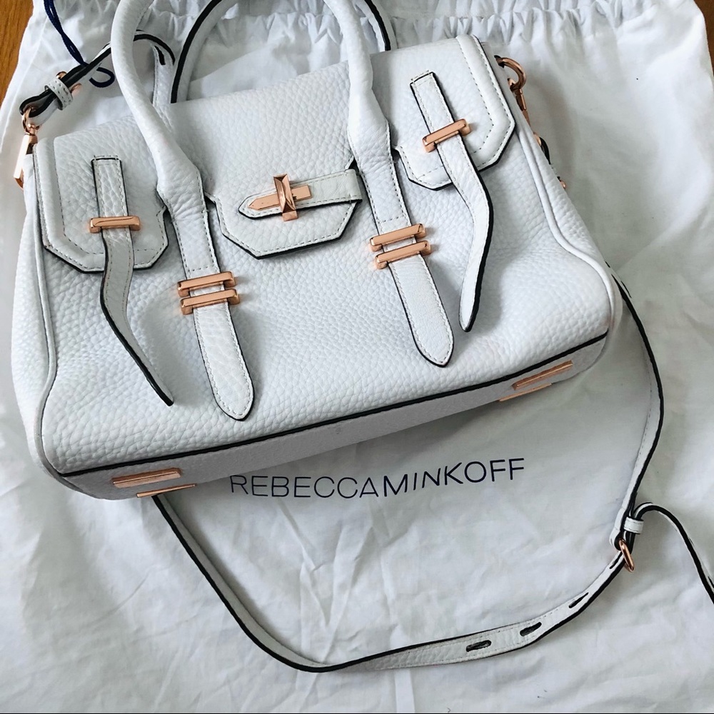 Rebecca Minkoff White & Rose Gold Jules Satchel Bag